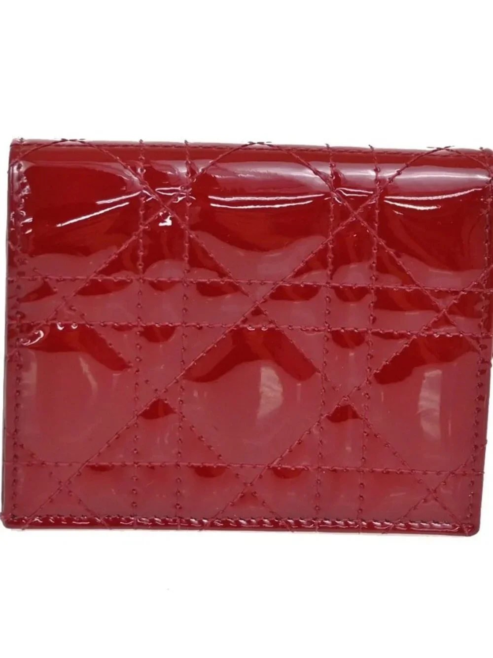 CHRISTIAN DIOR Cannage Mini Lady Dior Gardenia Wallet Patent Leather Red 80RL584